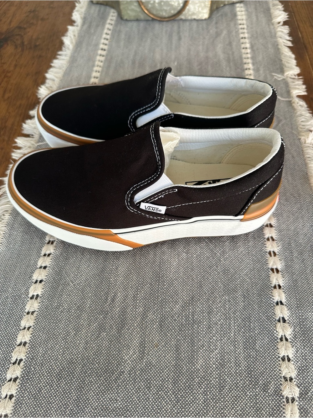 Vans Black Slip-On Loafers with Tan Accents - Picture 4 of 6